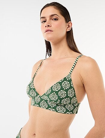 Top de bikini triángulo estampado reversible