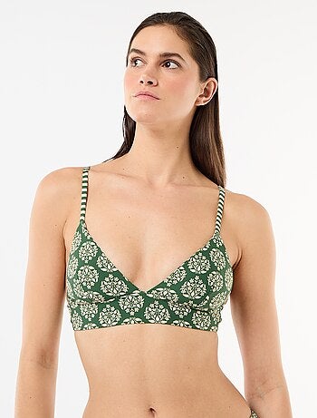 Top de bikini triángulo estampado reversible