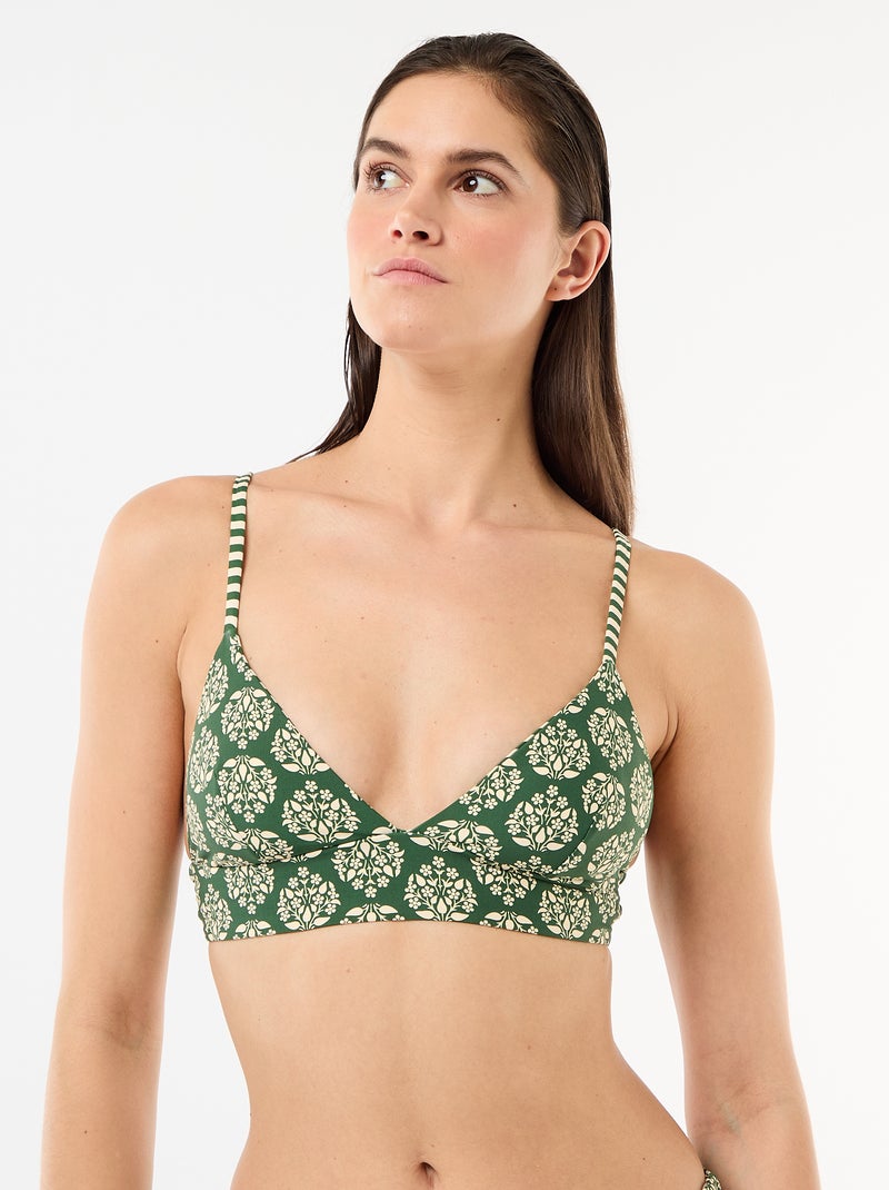 Top de bikini triángulo estampado reversible Verde - Kiabi