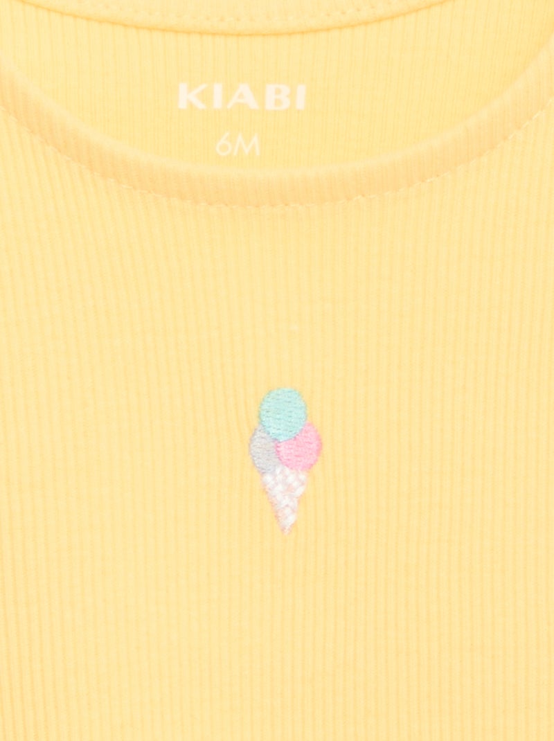 Top de canalé con bajo ondulado Amarillo - Kiabi
