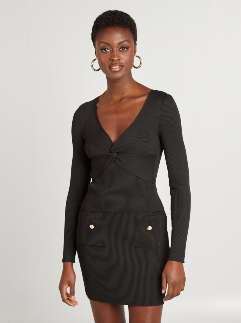 Top de canalé trenzado negro - Kiabi