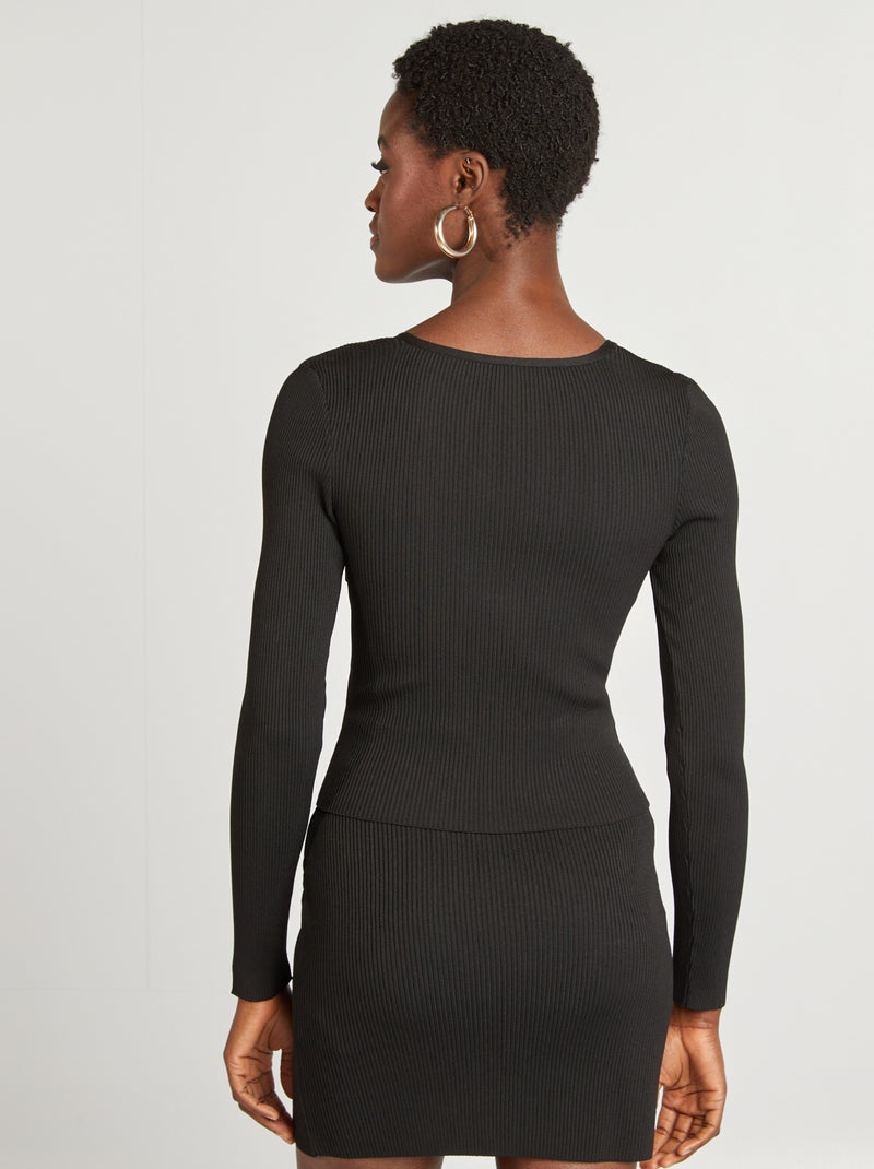 Top de canalé trenzado negro - Kiabi