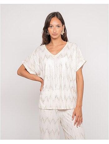 Top de cuello en V con motivos FERIDE