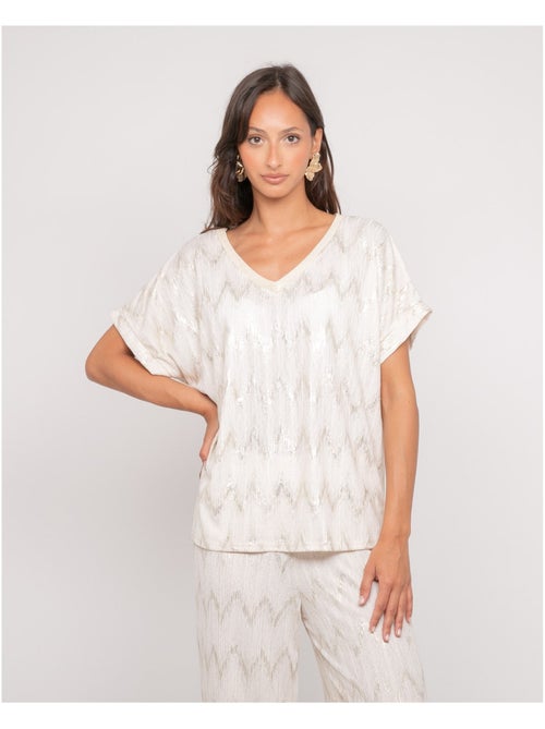 Top de cuello en V con motivos FERIDE - Kiabi Top de cuello en V con motivos FERIDE - Kiabi