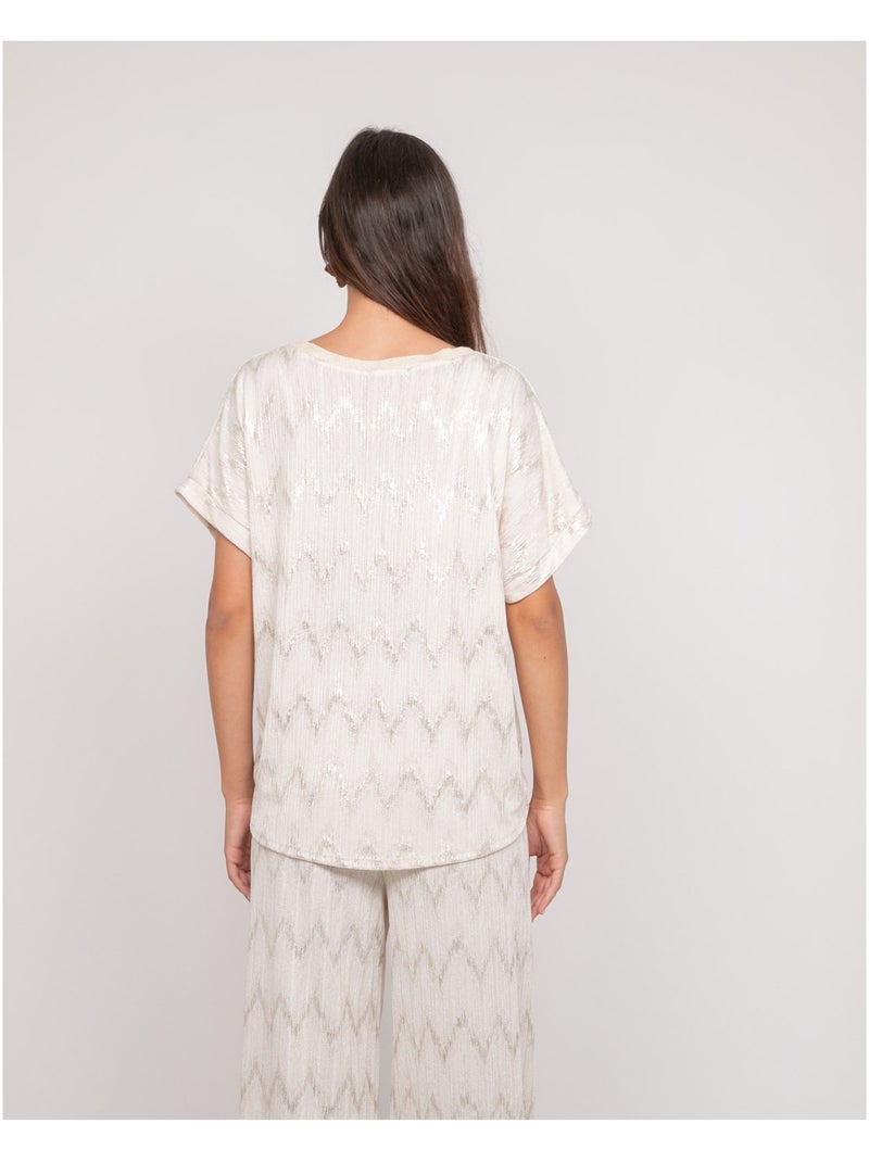 Top de cuello en V con motivos FERIDE Blanco - Kiabi