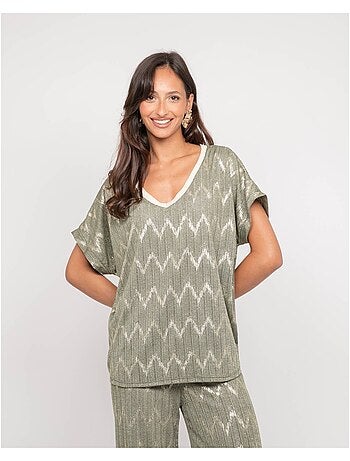 Top de cuello en V con motivos FERIDE