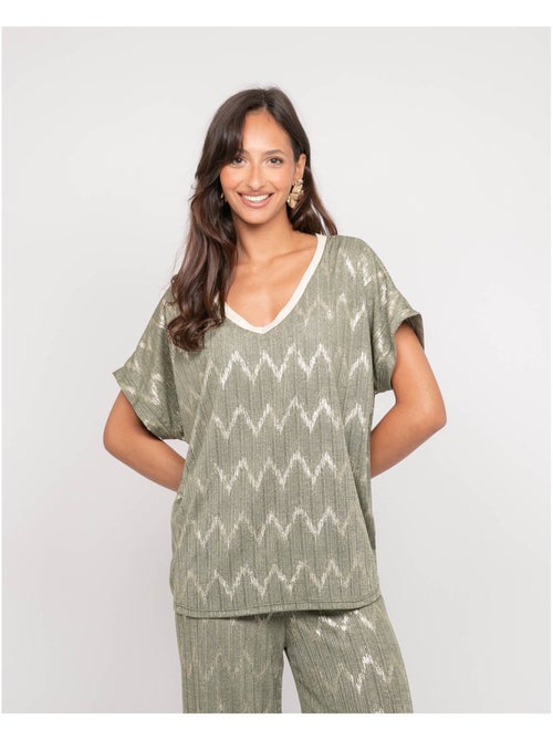 Top de cuello en V con motivos FERIDE - Kiabi Top de cuello en V con motivos FERIDE - Kiabi