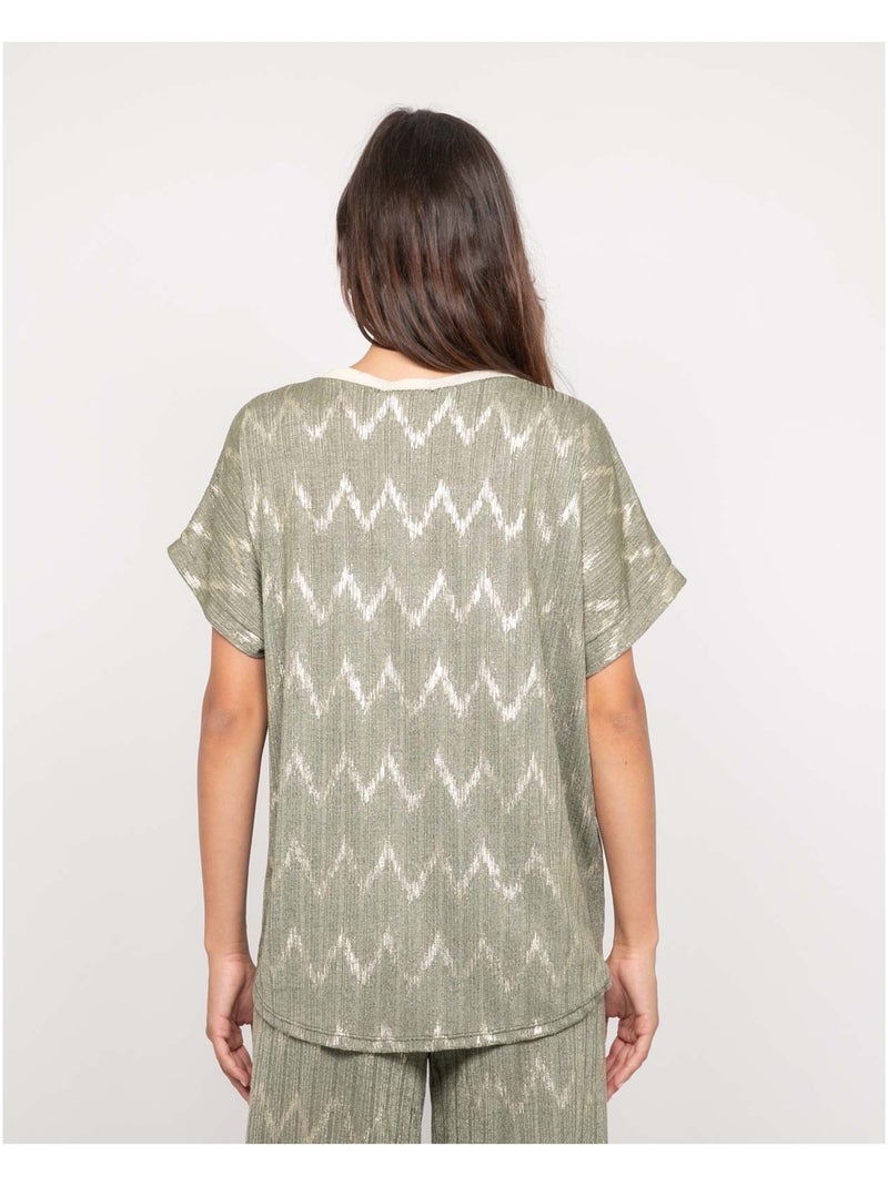 Top de cuello en V con motivos FERIDE Caqui - Kiabi