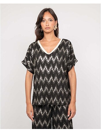 Top de cuello en V con motivos FERIDE