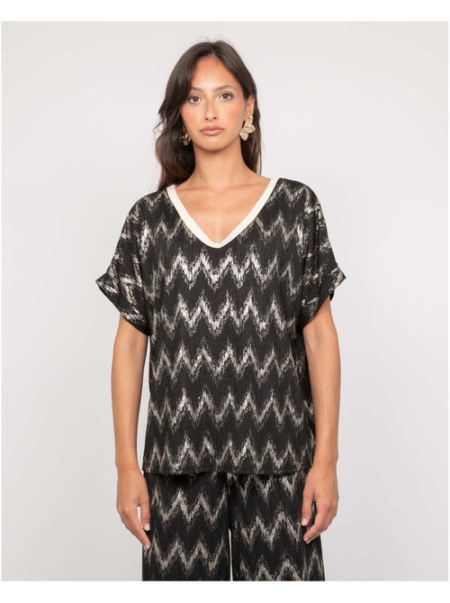 Top de cuello en V con motivos FERIDE - Kiabi Top de cuello en V con motivos FERIDE - Kiabi