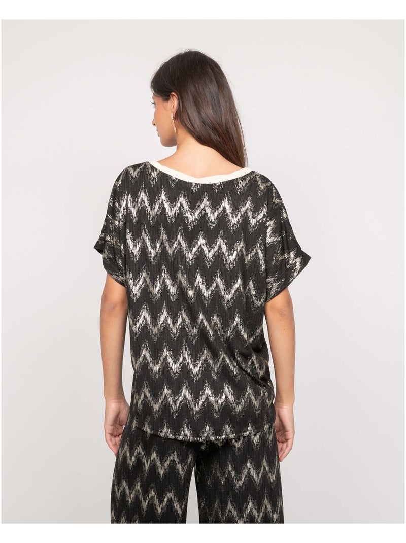 Top de cuello en V con motivos FERIDE Negro - Kiabi