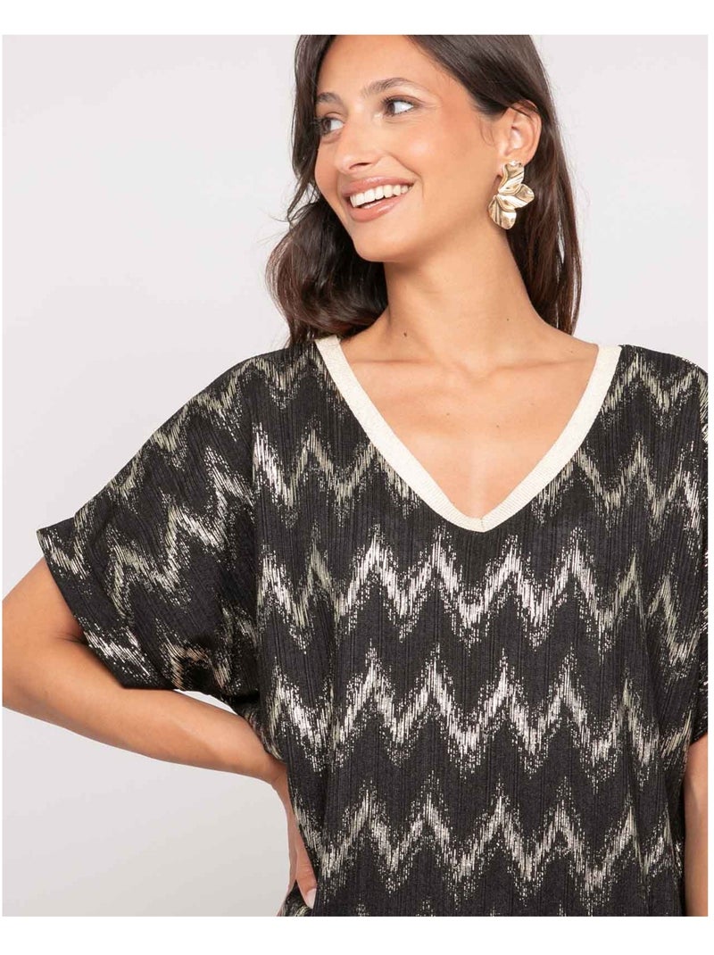 Top de cuello en V con motivos FERIDE Negro - Kiabi