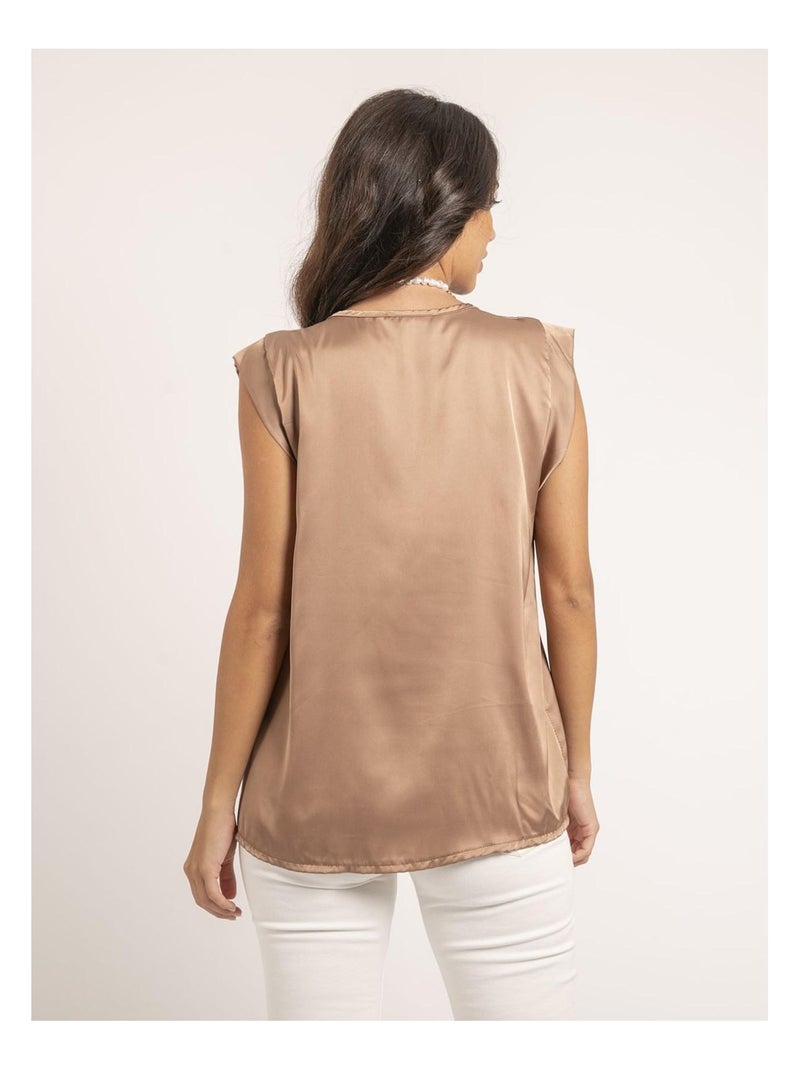Top de cuello en V de satén FIKA Beige - Kiabi