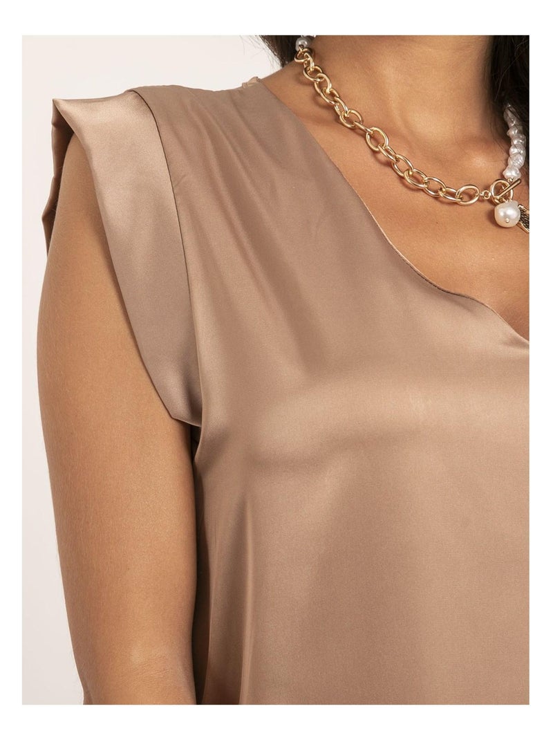 Top de cuello en V de satén FIKA Beige - Kiabi