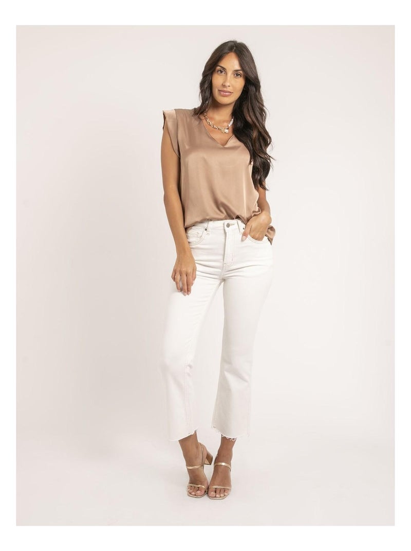 Top de cuello en V de satén FIKA Beige - Kiabi
