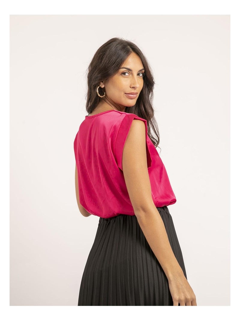Top de cuello en V de satén FIKA Rosa - Kiabi