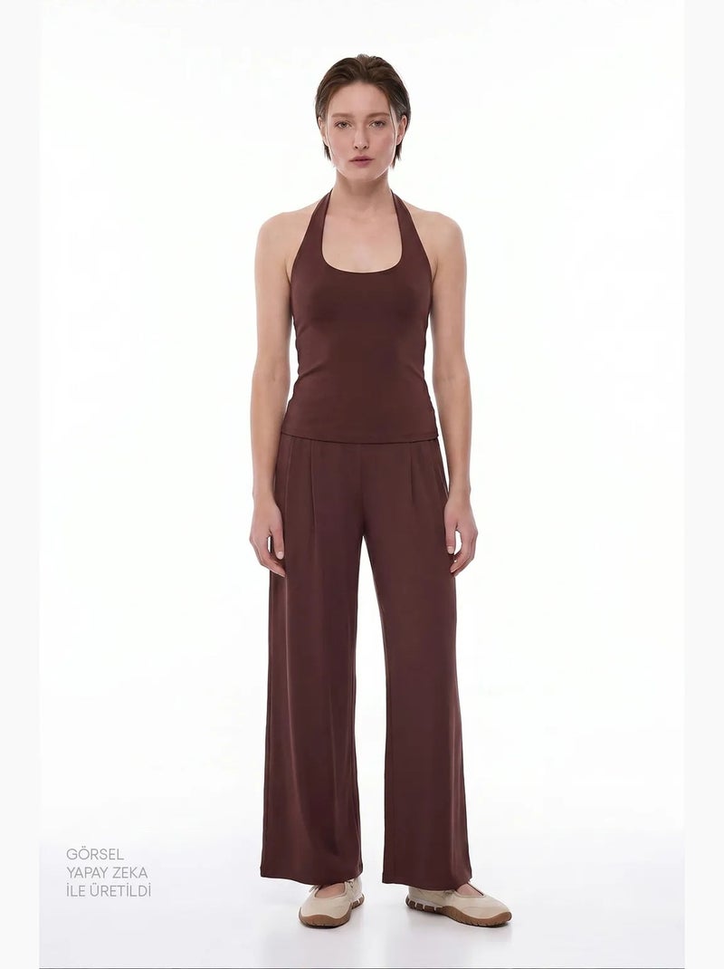 Top de cuello halter penti Marrón - Kiabi