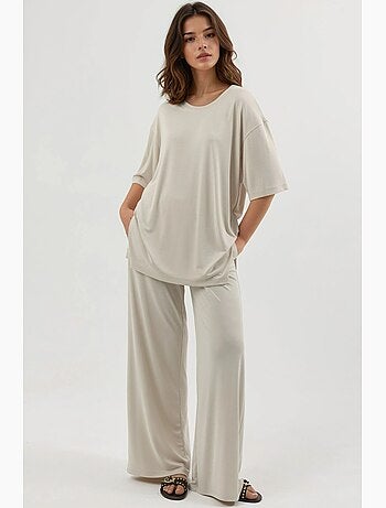 Top de cuello redondo y manga corta de corte relajado busem