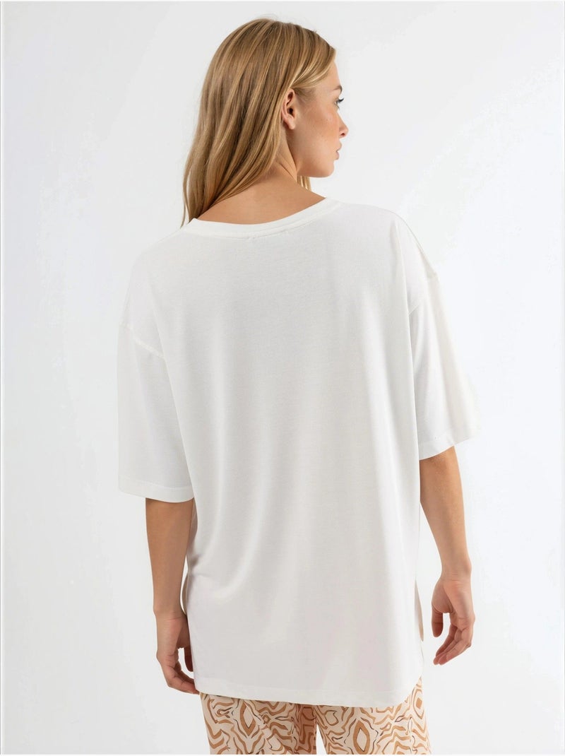 Top de cuello redondo y manga corta de corte relajado busem Blanco - Kiabi