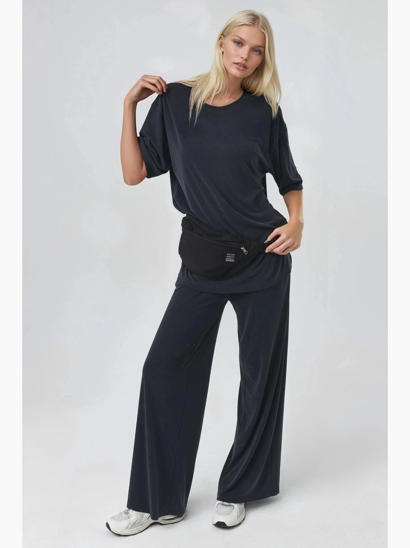 Top de cuello redondo y manga corta de corte relajado busem Gris negro - Kiabi