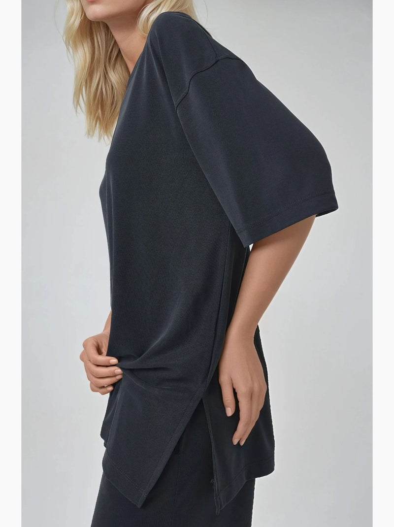 Top de cuello redondo y manga corta de corte relajado busem Gris negro - Kiabi