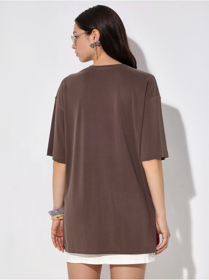 Top de cuello redondo y manga corta de corte relajado busem Marrón - Kiabi