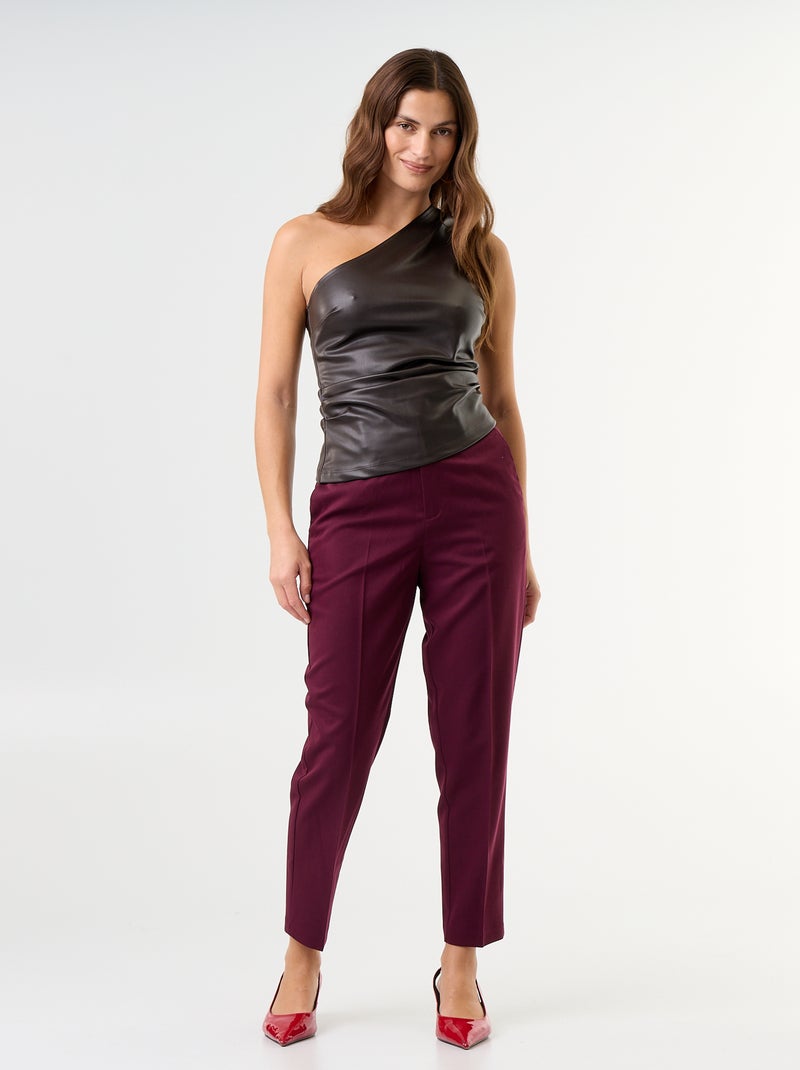 Top de efecto piel con cuello asimétrico Marron - Kiabi