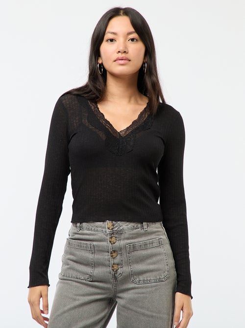 Top de encaje de manga larga - Kiabi