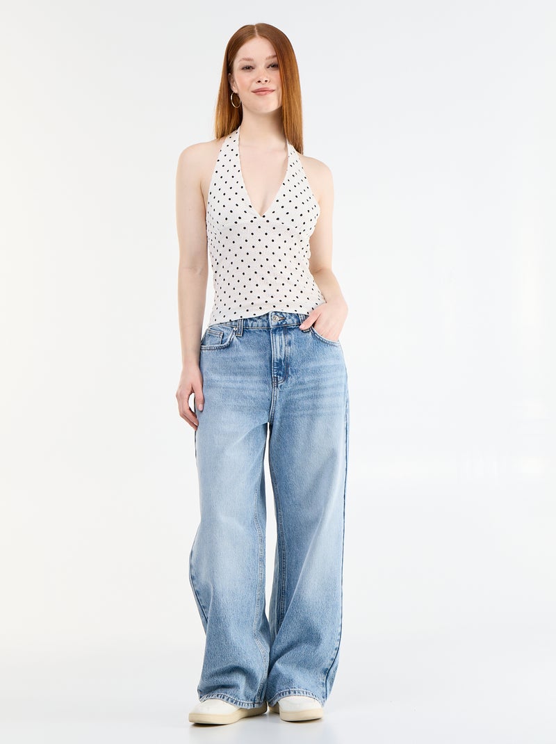 Top de espalda descubierta de lunares de tejido crinkle Blanco - Kiabi