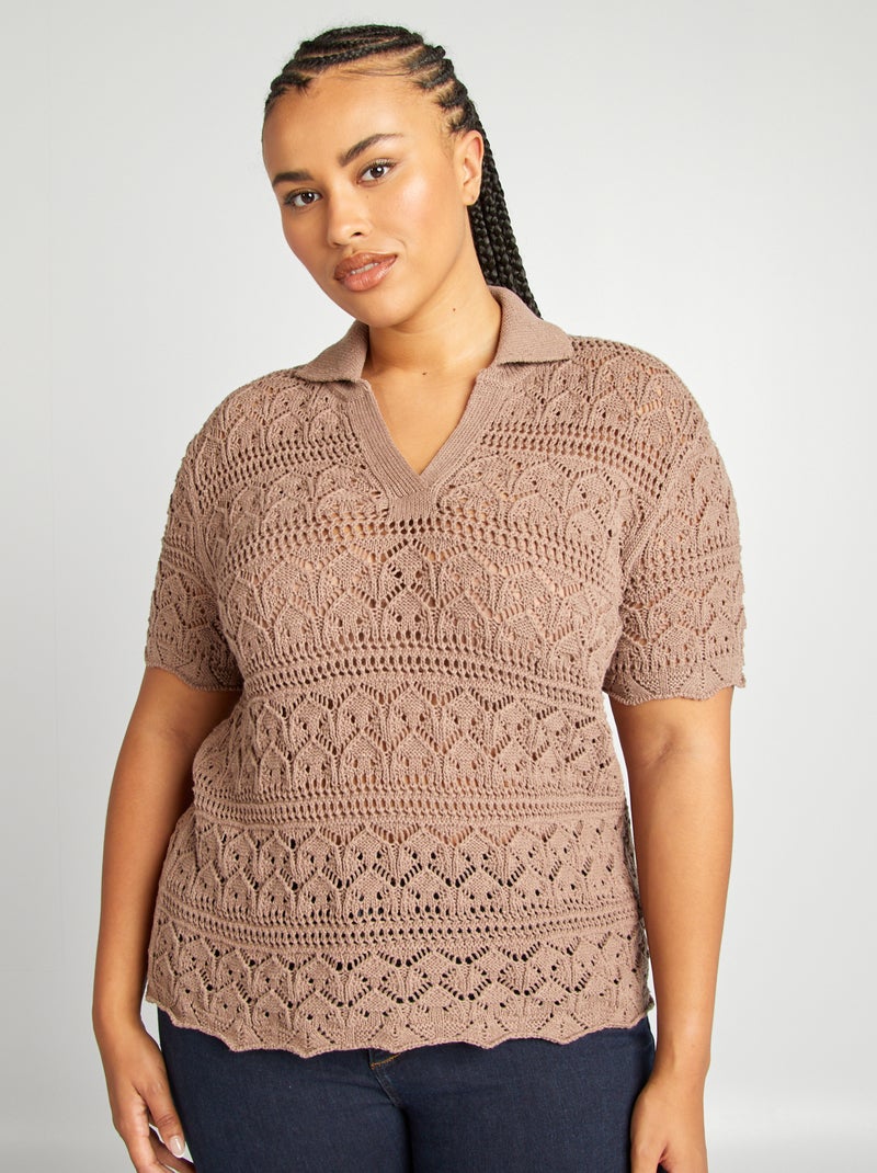 Top de ganchillo cuello polo MARRON - Kiabi