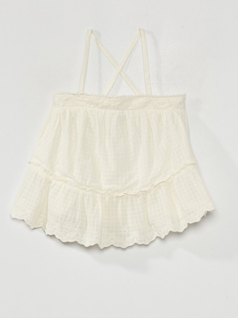 Top de gasa de algodón con bordado inglés Blanco - Kiabi
