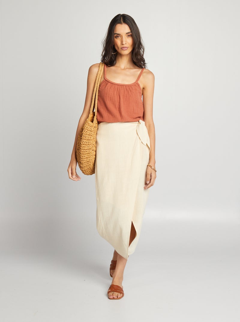 Top de gasa de algodón con tirantes trenzados MARRON - Kiabi