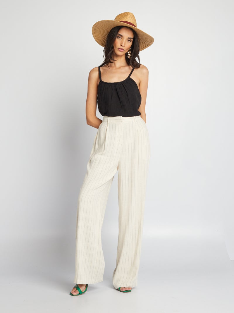 Top de gasa de algodón con tirantes trenzados negro - Kiabi