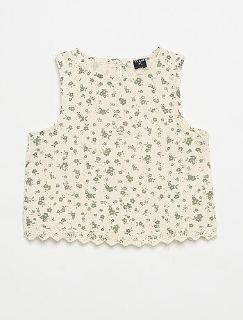 Top de gasa de algodón y estampado de \'flores\'