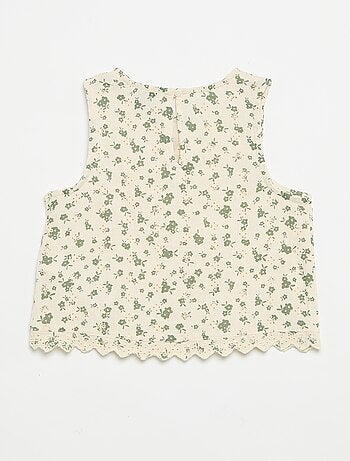 Top de gasa de algodón y estampado de \'flores\'