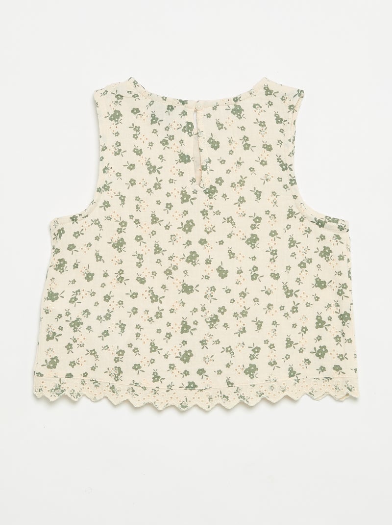 Top de gasa de algodón y estampado de \'flores\' Crudo - Kiabi