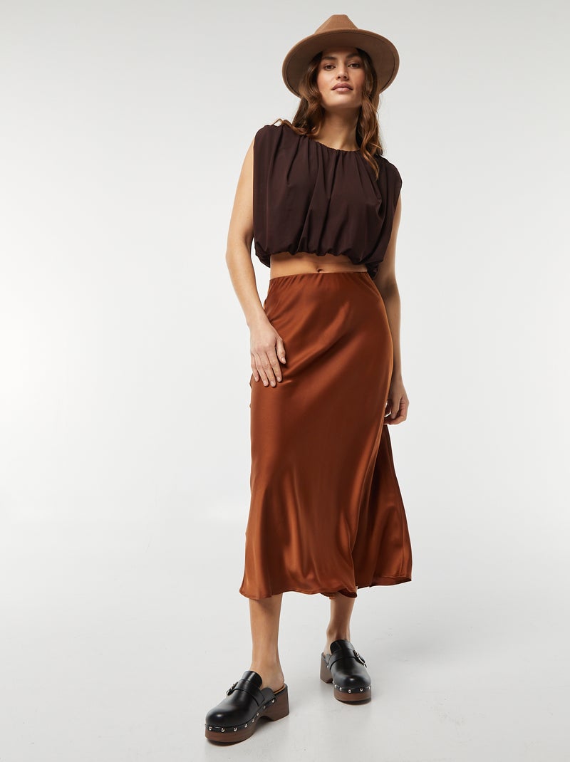 Top de gasa plisada sin mangas MARRON - Kiabi