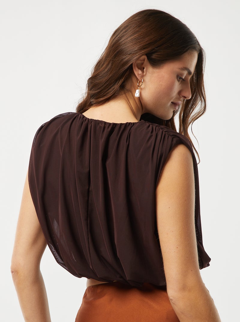 Top de gasa plisada sin mangas MARRON - Kiabi