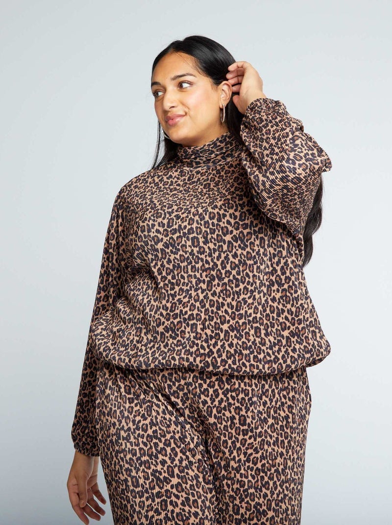 Top de leopardo de punto plisado MARRON - Kiabi