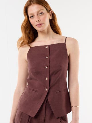 Top de lino estilo chaleco sin mangas