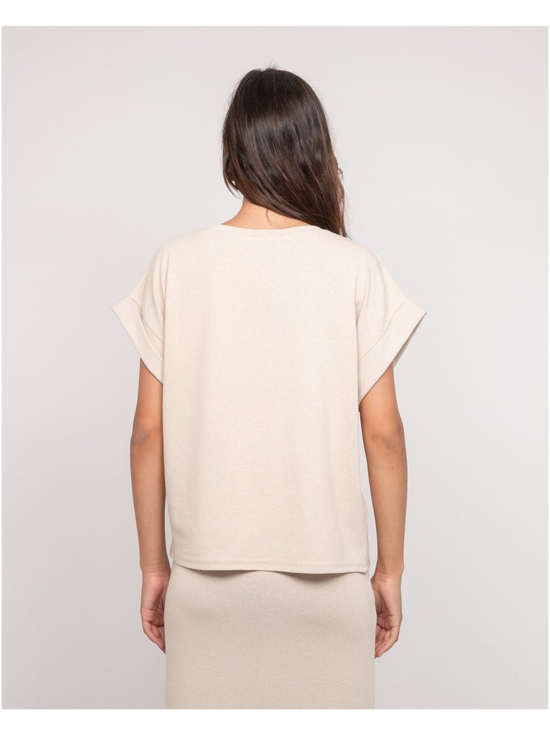 Top de manga corta con cuello en V FAIZANE Beige - Kiabi