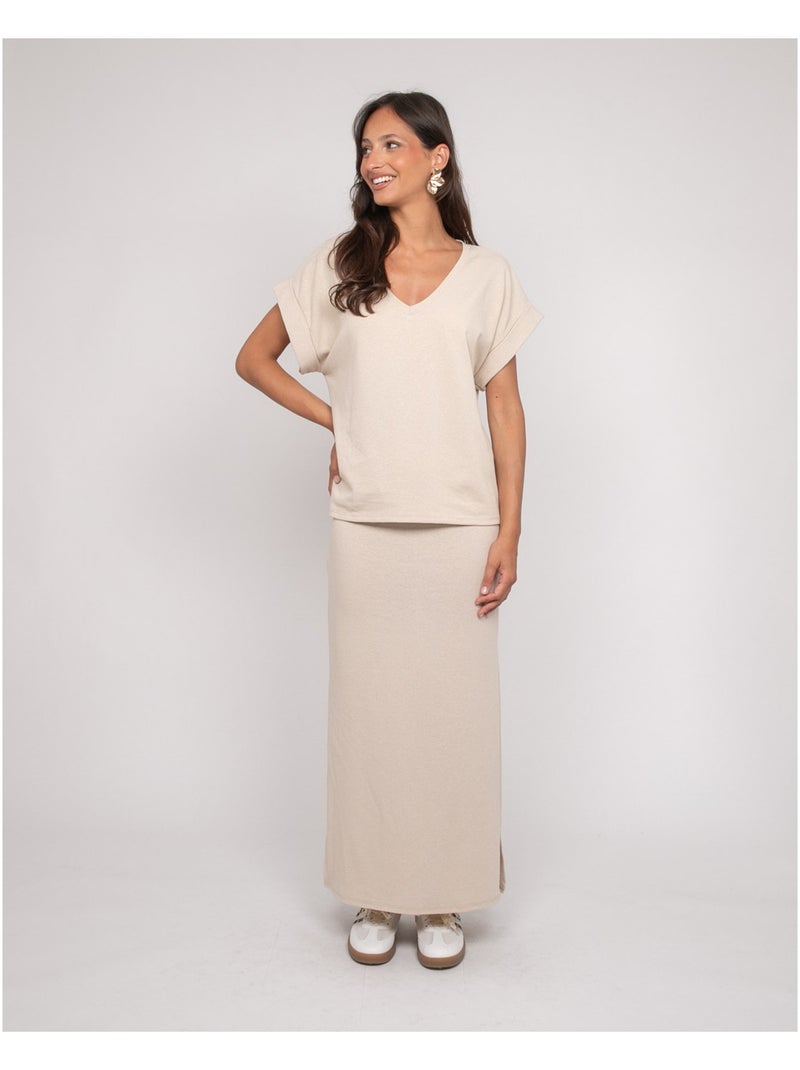 Top de manga corta con cuello en V FAIZANE Beige - Kiabi