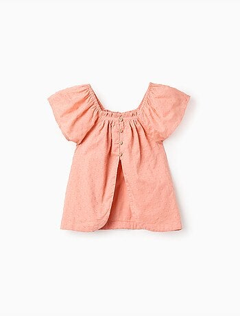 Top de manga corta de algodón con bordado suizo