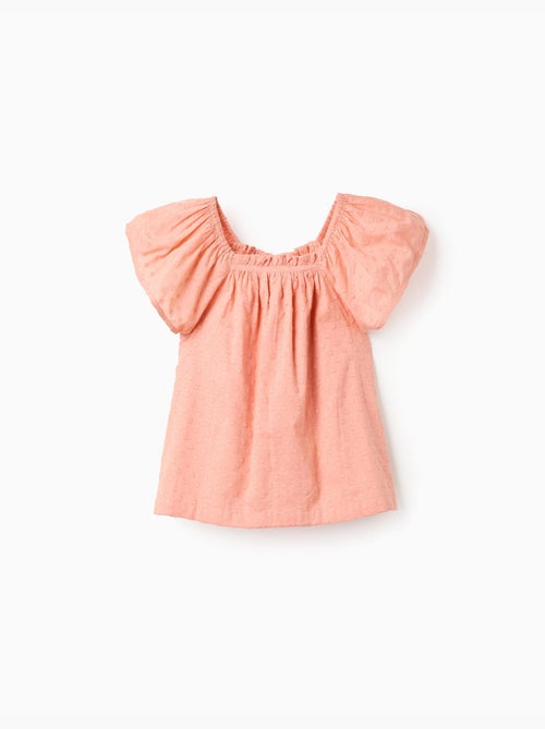 Top de manga corta de algodón con bordado suizo - Kiabi