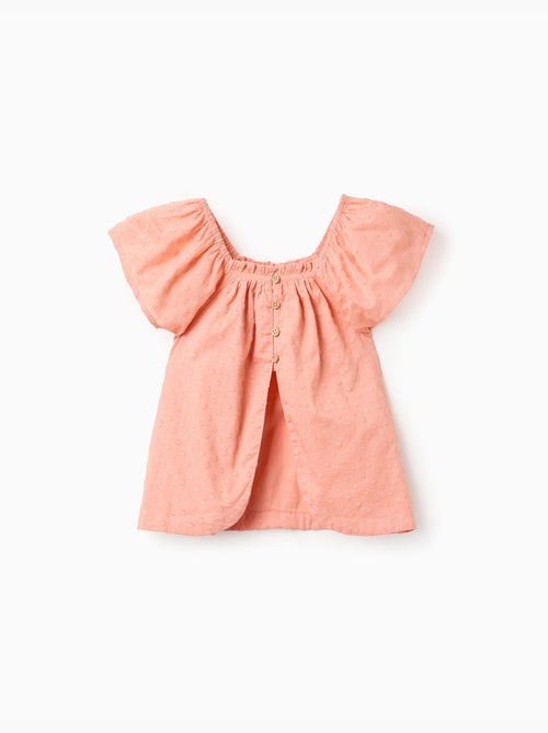 Top de manga corta de algodón con bordado suizo - Kiabi