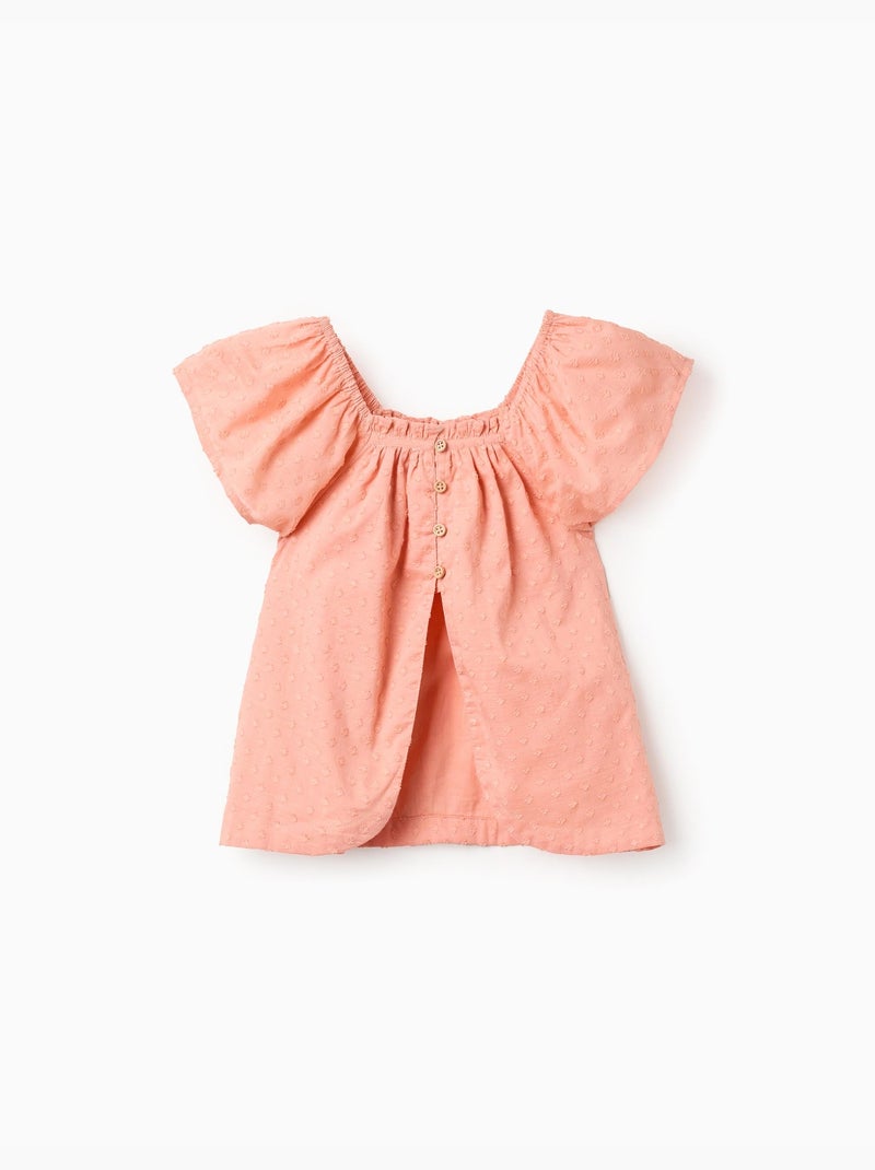 Top de manga corta de algodón con bordado suizo Naranja claro - Kiabi