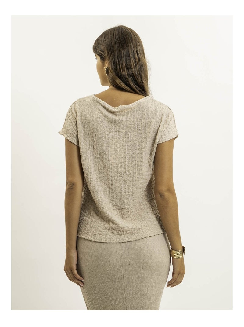 Top de manga corta de tejido gofrado FAKANA Beige - Kiabi