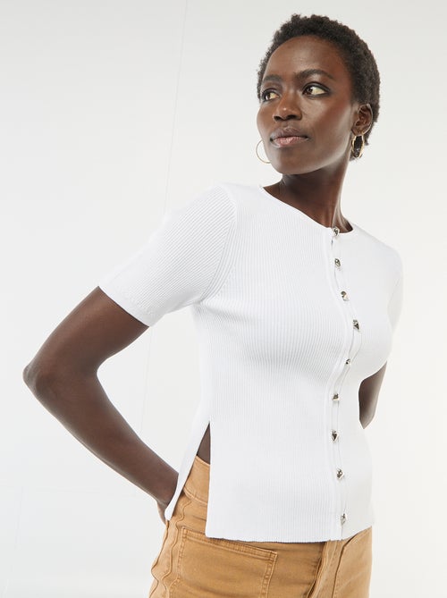 Top de manga corta en punto de canalé - Kiabi