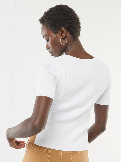 Top de manga corta en punto de canalé - Kiabi