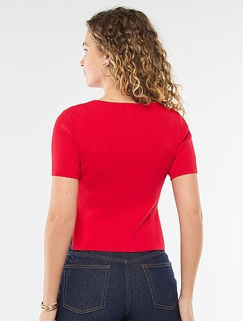 Top de manga corta en punto de canalé